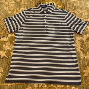 Stitch‎ Striped Logo Men’s Polo Golf Shirt Color Grey and Light Blue Size Large